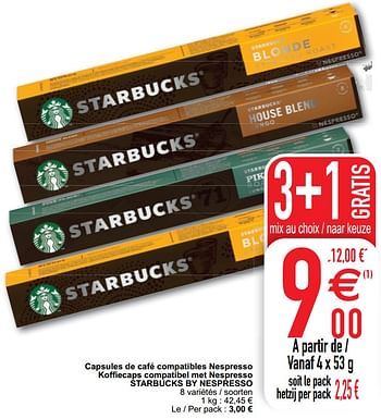 Promoties Capsules de café compatibles nespresso koffiecaps compatibel met nespresso starbucks by nespresso - Starbucks - Geldig van 09/02/2021 tot 15/09/2021 bij Cora