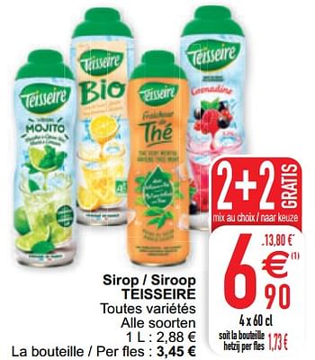 Promotions Sirop - siroop teisseire - Teisseire - Valide de 09/02/2021 à 15/09/2021 chez Cora