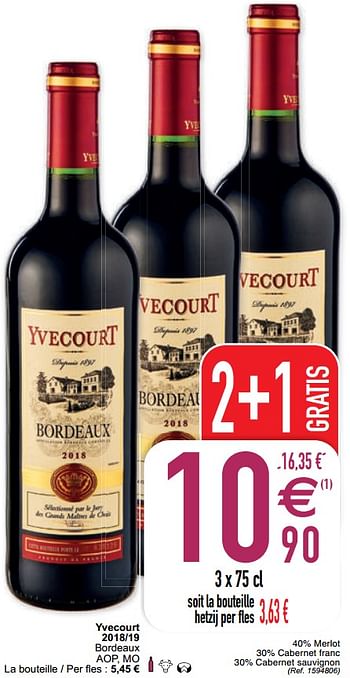 Promoties Yvecourt 2018-19 bordeaux aop mo - Rode wijnen - Geldig van 09/02/2021 tot 15/09/2021 bij Cora