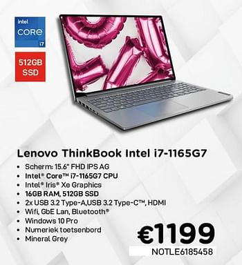 Promoties Lenovo thinkbook intel i7-1165g7 - Lenovo - Geldig van 01/02/2021 tot 28/02/2021 bij Compudeals