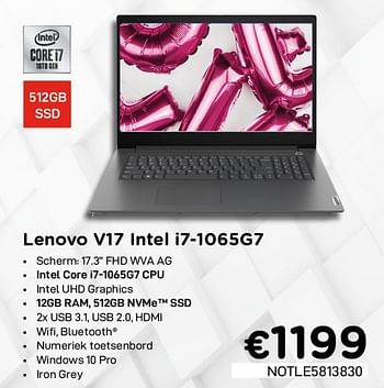 Promoties Lenovo v17 intel i7-1065g7 - Lenovo - Geldig van 01/02/2021 tot 28/02/2021 bij Compudeals