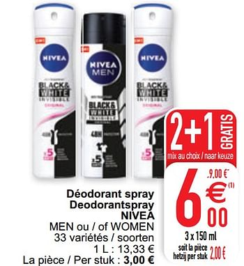 Promoties Déodorant spray deodorantspray nivea men ou - of women - Nivea - Geldig van 09/02/2021 tot 15/09/2021 bij Cora