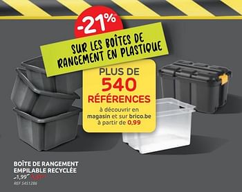 Promoties Boîte de rangement empilable recyclée - Huismerk - BricoPlanit - Geldig van 10/02/2021 tot 01/03/2021 bij BricoPlanit
