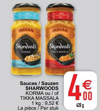 Promotions Sauces - sauzen sharwoods korma ou - of tikka massala - Sharwood's - Valide de 09/02/2021 à 15/09/2021 chez Cora
