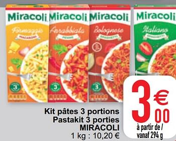 Promotions Kit pâtes 3 portions pastakit 3 porties miracoli - Miracoli - Valide de 09/02/2021 à 15/09/2021 chez Cora