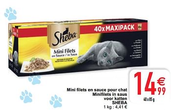 Promoties Mini filets en sauce pour chat minifilets in saus voor katten sheba - Sheba - Geldig van 09/02/2021 tot 15/09/2021 bij Cora