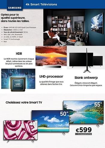 Promoties Samsung 4k smart télévisions tv-saue55tu7172 - Samsung - Geldig van 01/02/2021 tot 28/02/2021 bij Compudeals