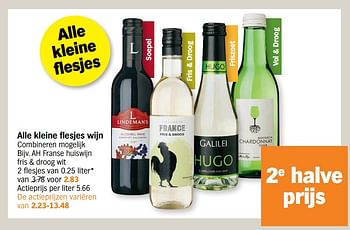 Rode Alle kleine wijn ah franse huiswijn fris + droog wit - Promotie bij Albert Heijn