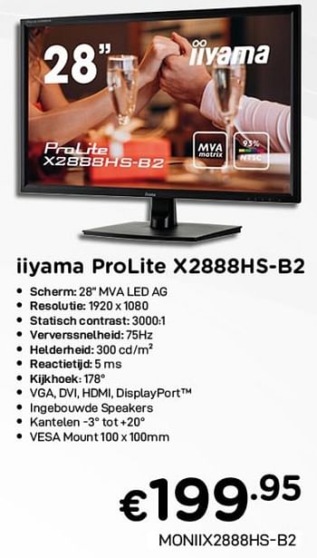 Promoties Iiyama prolite x2888hs-b2 - Iiyama - Geldig van 01/02/2021 tot 28/02/2021 bij Compudeals