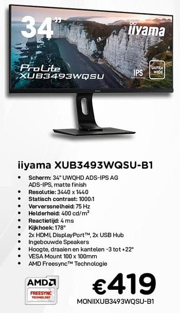 Promoties Iiyama xub3493wqsu-b1 - Iiyama - Geldig van 01/02/2021 tot 28/02/2021 bij Compudeals