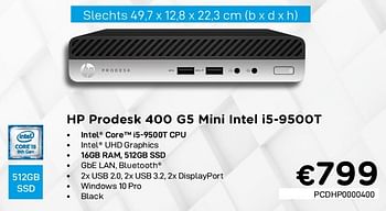 Promoties Hp prodesk 400 g5 mini intel i5-9500t - HP - Geldig van 01/02/2021 tot 28/02/2021 bij Compudeals