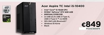 Promoties Acer aspire tc intel i5-10400 - Acer - Geldig van 01/02/2021 tot 28/02/2021 bij Compudeals