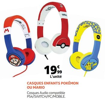 Promotions Casques enfants pokémon ou mario - Nintendo - Valide de 06/02/2021 à 07/03/2021 chez Auchan Ronq