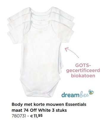 Promoties Body met korte mouwen essentials maat 74 off white - Dreambee - Geldig van 05/02/2021 tot 31/12/2021 bij Dreambaby