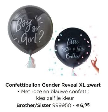 Promotions Confettiballon gender reveal xl zwart brother-sister - Produit Maison - Dreambaby - Valide de 05/02/2021 à 31/12/2021 chez Dreambaby