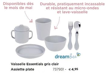 Promotions Vaisselle essentials gris clair assiette plate - Dreambee - Valide de 05/02/2021 à 31/12/2021 chez Dreambaby