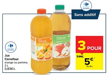 Promotions Jus carrefour orange ou pomme - Produit maison - Carrefour  - Valide de 10/02/2021 à 22/02/2021 chez Carrefour
