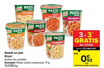 Promotions Pasta snack carbonara - Knorr - Valide de 10/02/2021 à 22/02/2021 chez Carrefour