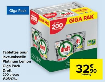 Promotions Tablettes pour lave-vaisselle platinum lemon giga pack dreft - Dreft - Valide de 10/02/2021 à 22/02/2021 chez Carrefour
