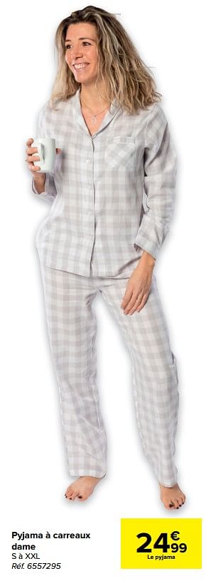 Promotions Pyjama à carreaux dame - Produit maison - Carrefour  - Valide de 10/02/2021 à 22/02/2021 chez Carrefour