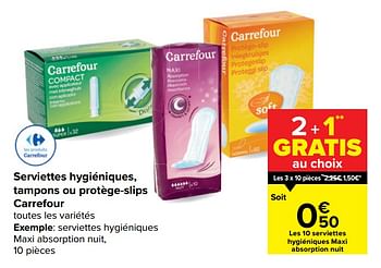 Promotions Serviettes hygiéniques maxi absorption nuit - Produit maison - Carrefour  - Valide de 10/02/2021 à 22/02/2021 chez Carrefour
