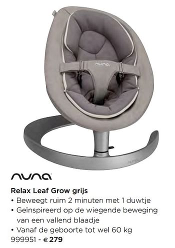 Promoties Relax leaf grow grijs - Nuna - Geldig van 05/02/2021 tot 31/12/2021 bij Dreambaby