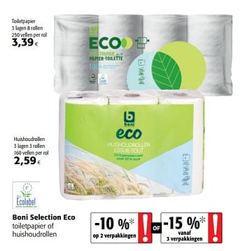 Uitstekend Ook roestvrij Boni Boni selection eco toiletpapier of huishoudrollen - Promotie bij  Colruyt