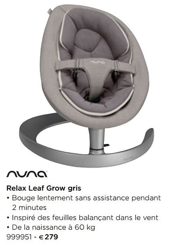 Promotions Relax leaf grow gris - Nuna - Valide de 05/02/2021 à 31/12/2021 chez Dreambaby