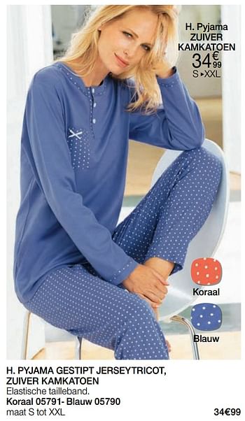 Promoties Pyjama gestipt jerseytricot, zuiver kamkatoen - Huismerk - Damart - Geldig van 01/02/2021 tot 15/06/2021 bij Damart