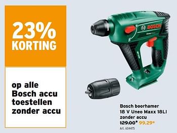 Promoties Bosch boorhamer 18 v uneo maxx 18li zonder accu - Bosch - Geldig van 17/02/2021 tot 02/03/2021 bij Gamma