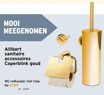 Promoties Allibert sanitaire accessoires coperblink goud wc-rolhouder met klep - Allibert - Geldig van 17/02/2021 tot 02/03/2021 bij Gamma