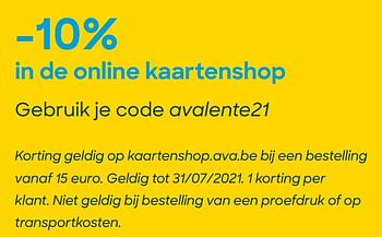Promoties -10% in de online kaartenshop - Huismerk - Ava - Geldig van 11/02/2021 tot 31/07/2021 bij Ava