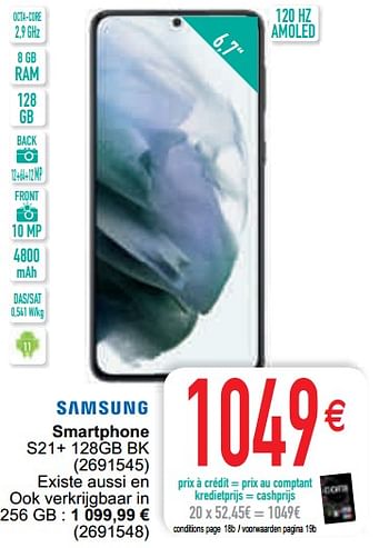 Promotions Samsung smartphone s21+ 128gb bk - Samsung - Valide de 16/02/2021 à 01/03/2021 chez Cora