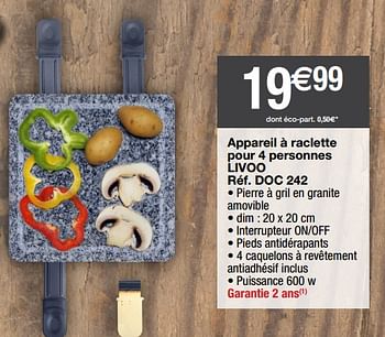 Promoties Appareil à raclette pour 4 personnes livoo - Livoo - Geldig van 15/02/2021 tot 28/02/2021 bij Migros
