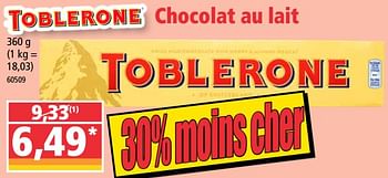 Promotions Chocolat au lait - Toblerone - Valide de 17/02/2021 à 24/02/2021 chez Norma