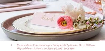 Promotions Renoncule en tissu, vendue par bouquet de 7 pièces - Produit Maison - Ava - Valide de 11/02/2021 à 31/07/2021 chez Ava