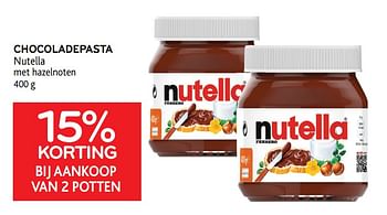 Promoties 15% bij aankoop van 2 potten chocoladepasta nutella - Nutella - Geldig van 24/02/2021 tot 09/03/2021 bij Alvo