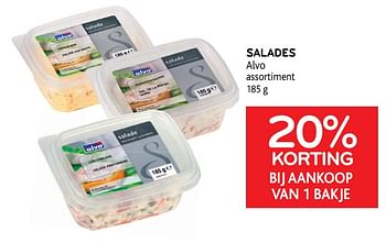 Promoties 20% korting bij aankoop van 1 bakje salades alvo - Huismerk - Alvo - Geldig van 24/02/2021 tot 09/03/2021 bij Alvo