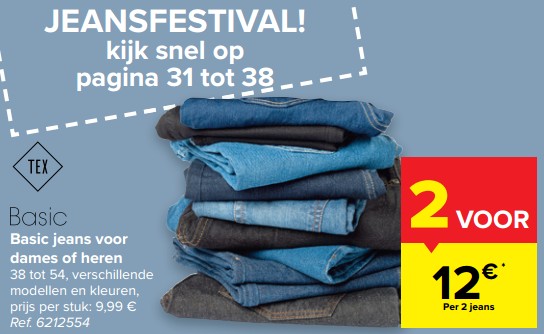 Promotions Basic jeans voor dames of heren - Tex - Valide de 17/02/2021 à 01/03/2021 chez Carrefour