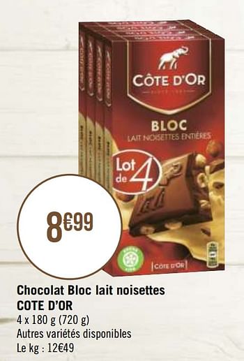 Promoties Chocolat bloc lait noisettes cote d`or - Cote D'Or - Geldig van 15/02/2021 tot 28/02/2021 bij Géant Casino