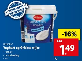 Promoties Yoghurt op griekse wijze - Milbona - Geldig van 22/02/2021 tot 01/03/2021 bij Lidl