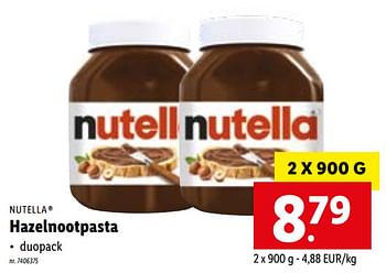 Promoties Hazelnootpasta - Nutella - Geldig van 22/02/2021 tot 01/03/2021 bij Lidl