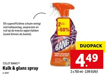 Promoties Kalk + glans spray - Cillit Bang - Geldig van 22/02/2021 tot 01/03/2021 bij Lidl