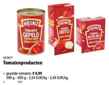 Promoties Tomatenproducten gepelde tomaten - Heinz - Geldig van 22/02/2021 tot 01/03/2021 bij Lidl