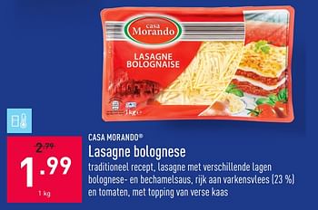 Promoties Lasagne bolognese - CASA MORANDO  - Geldig van 22/02/2021 tot 05/03/2021 bij Aldi