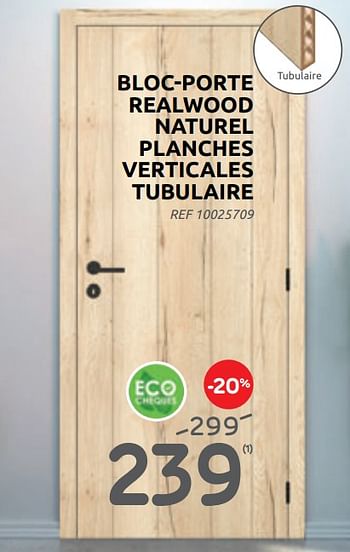 Promotions Bloc-porte realwood naturel planches verticales tubulaire - Group Thys - Valide de 17/02/2021 à 15/03/2021 chez Brico