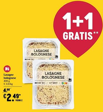 Promoties Lasagne bolognese - Huismerk - Delhaize - Geldig van 18/02/2021 tot 24/02/2021 bij Delhaize