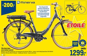 Promotions Vélo électrique avec moteur central - Minerva - Valide de 24/02/2021 à 09/03/2021 chez Makro