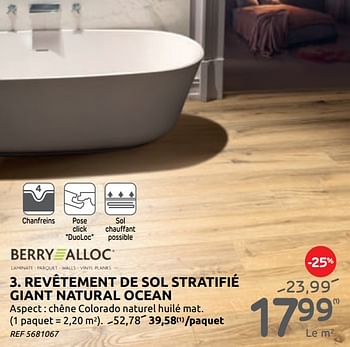 Promotions Revêtement de sol stratifié giant natural ocean - Berry Alloc - Valide de 17/02/2021 à 15/03/2021 chez BricoPlanit