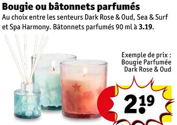 Promotions Bougie ou bâtonnets parfumés bougie parfumée dark rose + oud - Produit maison - Kruidvat - Valide de 16/02/2021 à 21/02/2021 chez Kruidvat